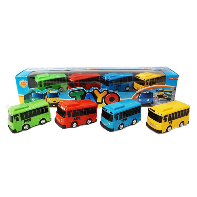 4 adet / takım Küçük Araba Kore Karikatür TAYO Küçük Otobüs Araba Oyuncak Araba Modeli Geri Çekin oyuncak araba çocuklar için doğum günü hediyesi Geri Araba